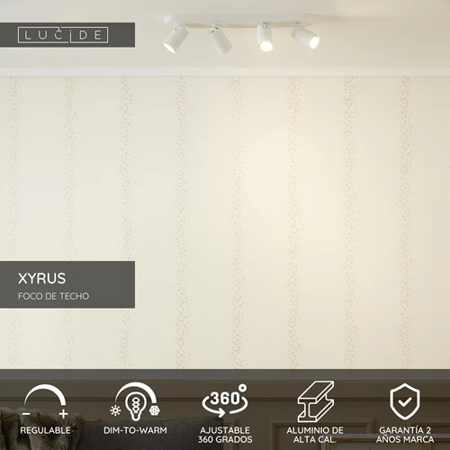 Lucide XYRUS - Foco de techo - LED Dim to warm - GU10 - 4x5W 2200K/3000K - Blanco - USP